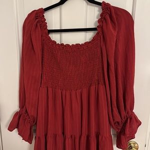 Square ruffle neck smocked maternity dress